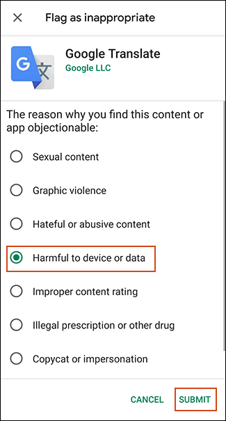Chọn Harmful to Device or Data