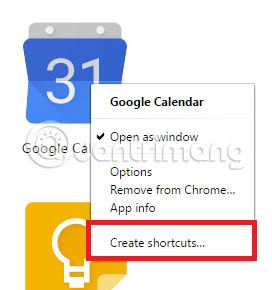 Tạo shortcut Google Calendar bằng Chrome