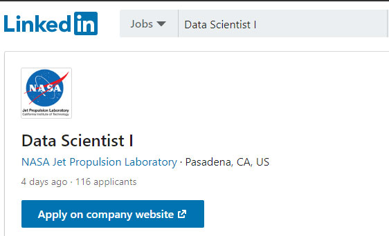 Thông báo tuyển dụng chuyên gia dữ liệu của NASA được đăng tải trên Linkedin