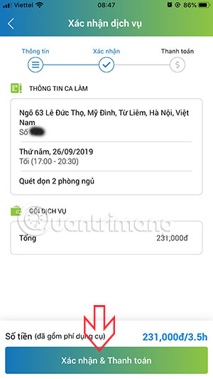 Xác nhận và thanh toán giúp việc
