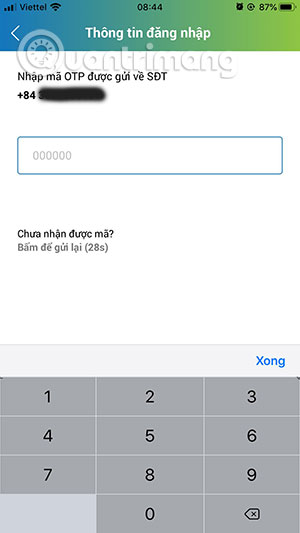 Điền mã OTP