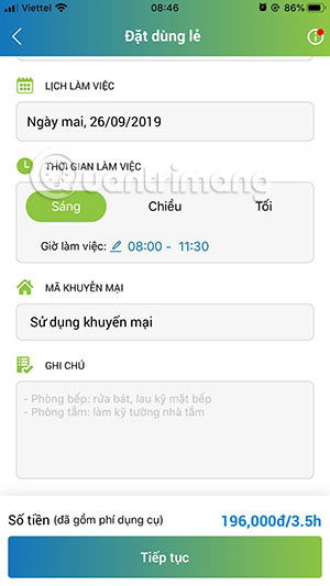 Ghi chú cho người giúp việc