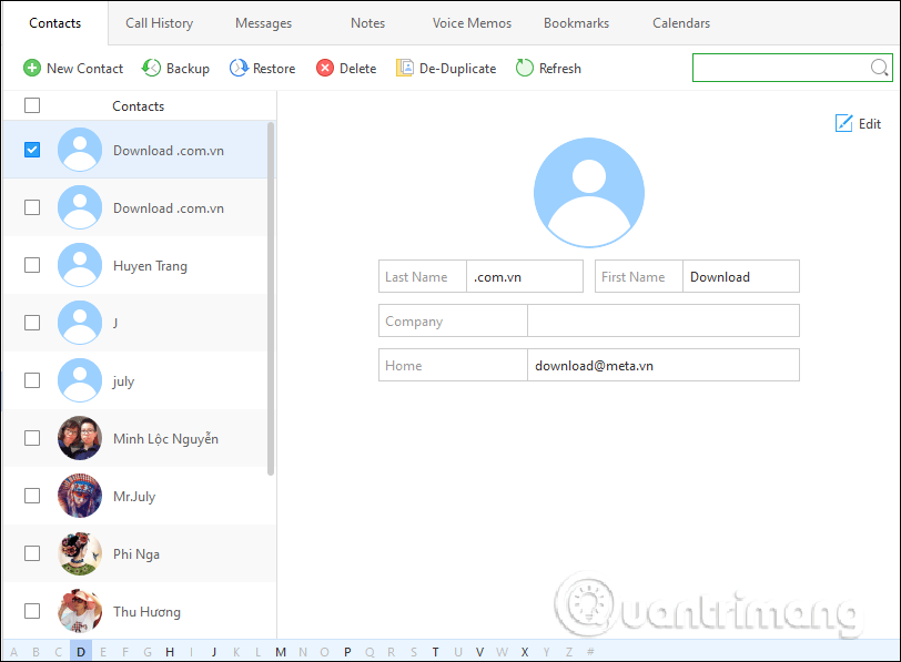 Mục quản lý Danh bạ