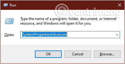 Nhập lệnh SystemPropertiesAdvanced để mở cửa sổ System Properties