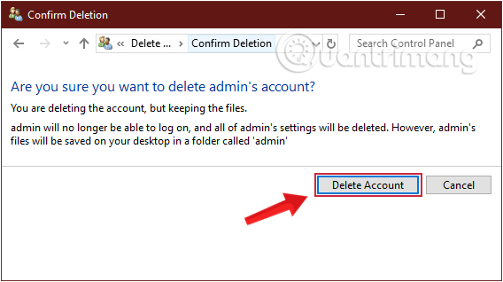 Chọn Delete Account để xóa tài khoản user bạn đã mua