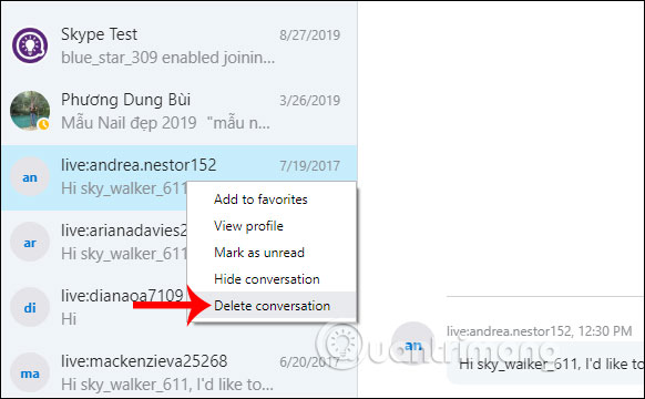 Xóa hội thoại chat