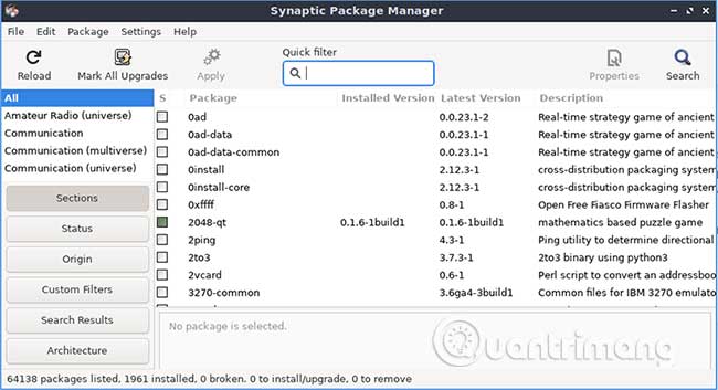 Các bản phân phối dựa trên Debian và Ubuntu có thể sử dụng Synaptic Package Manager