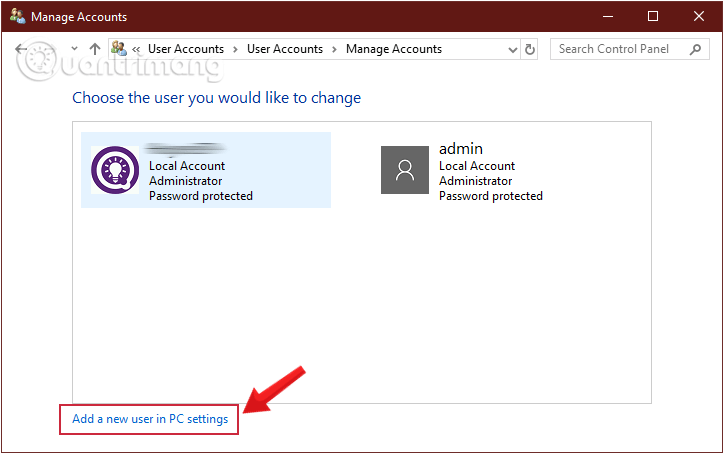 Tạo User trên Windows 10 qua Control Panel