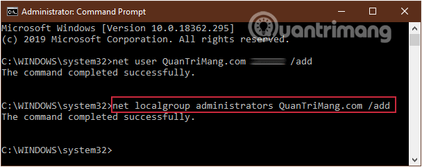 Phân quyền Administrators cho user vừa tạo bằng Command Prompt