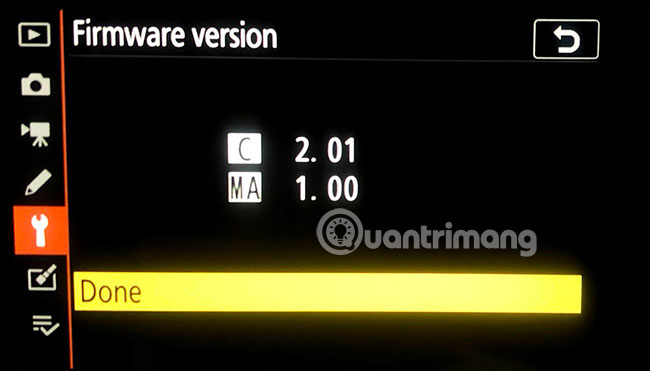 Để đảm bảo rằng phiên bản firmware đã được cập nhật, hãy điều hướng quay lại Menu > Setup Menu > Firmware version
