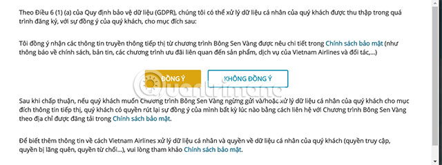 Đồng ý chính sách bảo mật chương trình Bông Sen Vàng