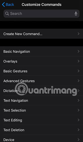 Chọn “Customize Commands” trong menu Voice Control