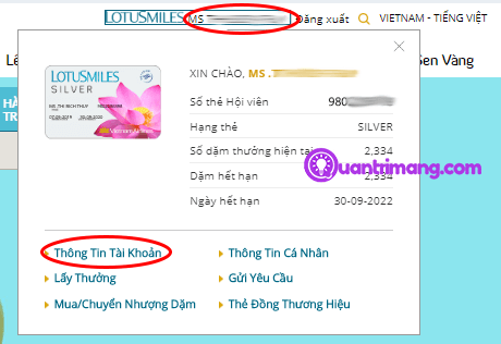 Chọn Thông tin tài khoản