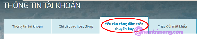 Chọn Yêu cầu cộng dặm trên chuyến bay