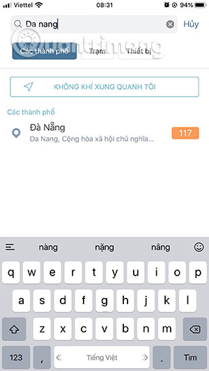 Thêm thành phố mới vào AirVisual