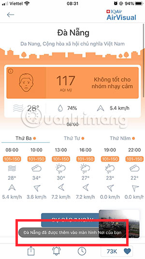 Thêm thành phố mới vào AirVisual
