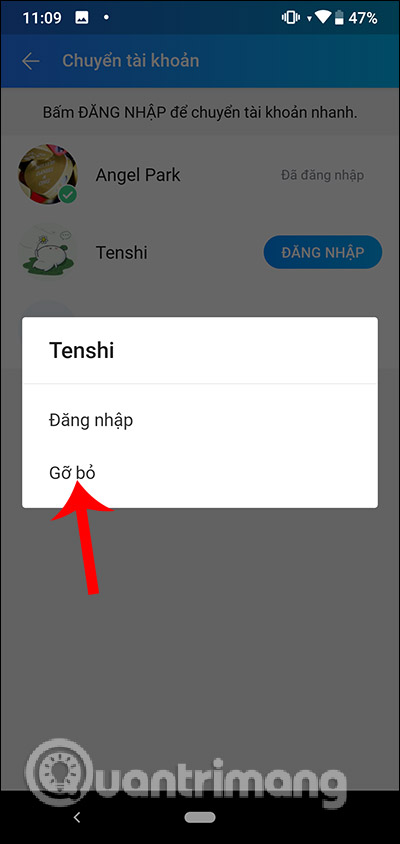 Chọn Gỡ bỏ tài khoản Zalo