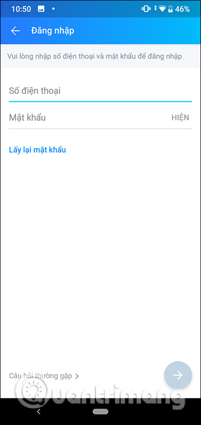 Nhập tài khoản Zalo khác
