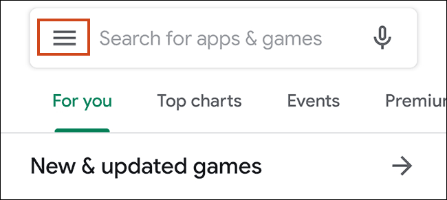 Mở menu Google Play Store