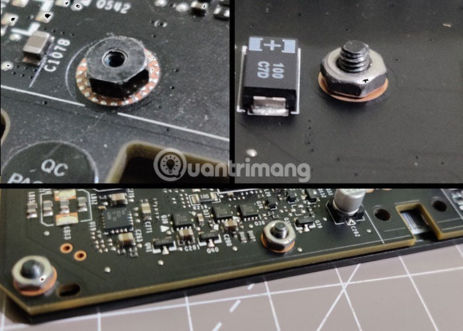 Gắn chúng từ phía sau PCB và siết chặt lại từ phía trước bằng cách sử dụng đai ốc lục giác M2.5