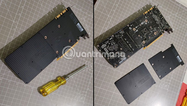Sử dụng tuốc nơ vít PH00 để tháo mọi ốc vít trên tấm bảo vệ phía sau của GPU