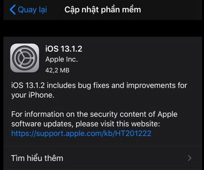 Cập nhật iOS 13.1.2