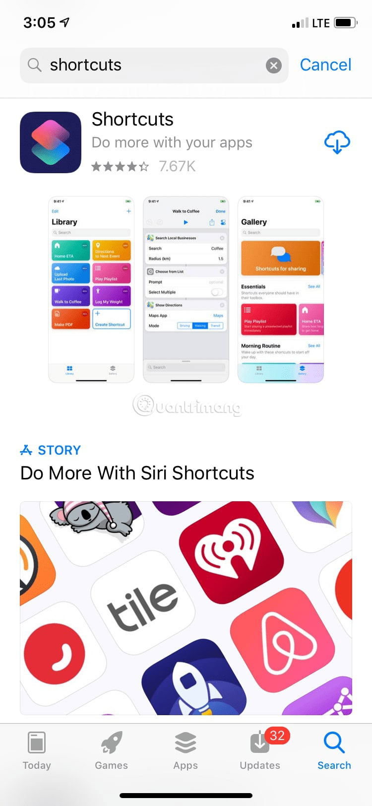 Cài đặt Shortcuts