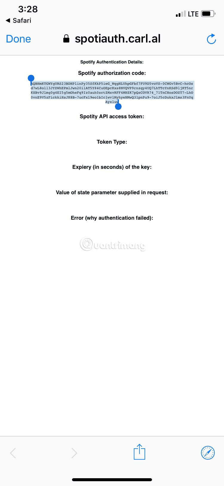 Bạn sẽ được chuyển hướng đến một trang có token