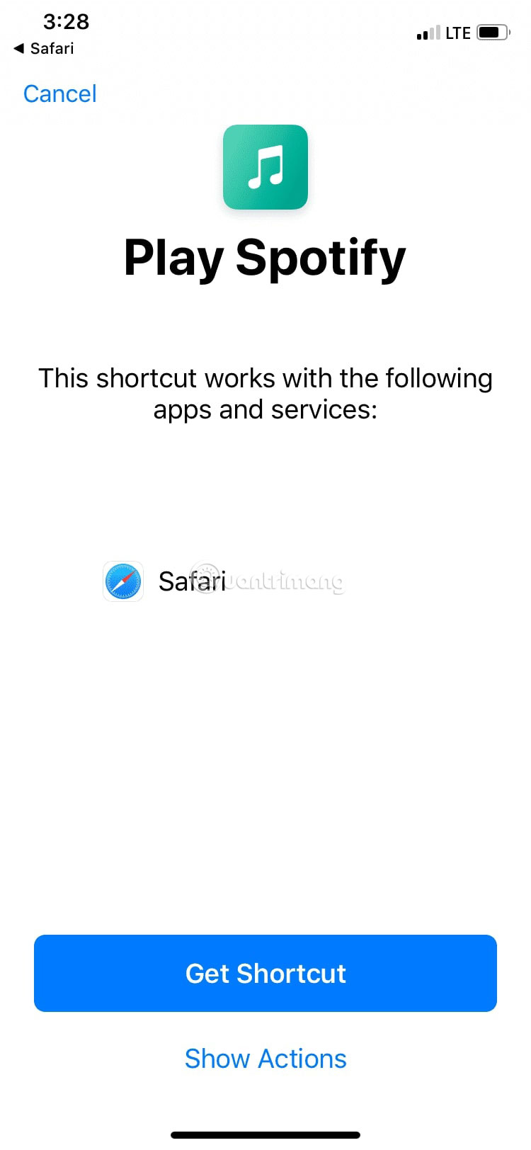 Nhấn nút Get Shortcut màu xanh