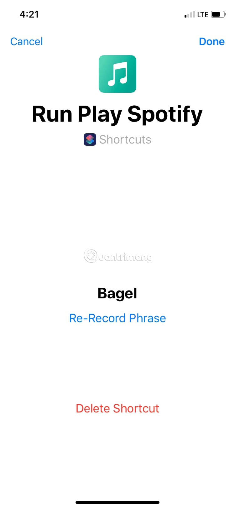Bất cứ khi nào nói “Bagel”, thì Siri sẽ khởi chạy Spotify và phát một bài hát