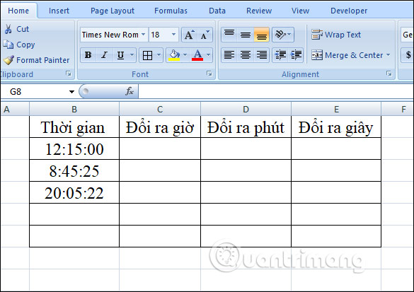 Cách chuyển đổi thời gian trong Excel