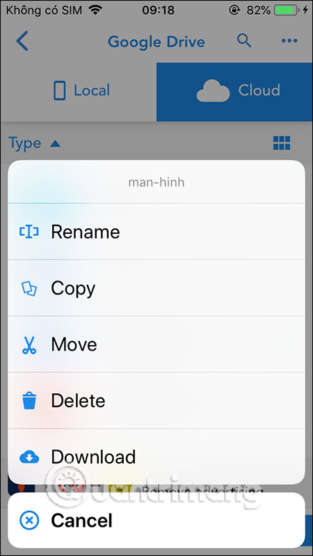 Danh sách tùy chọn file