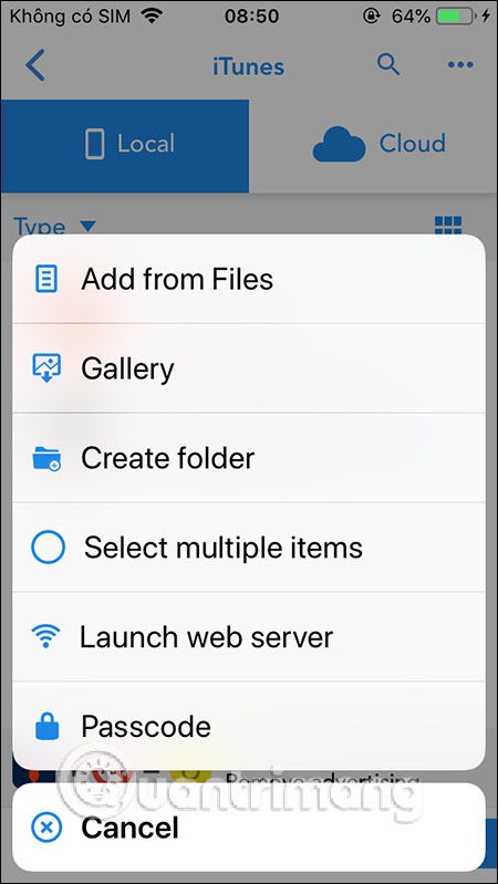 Tải file lên ứng dụng