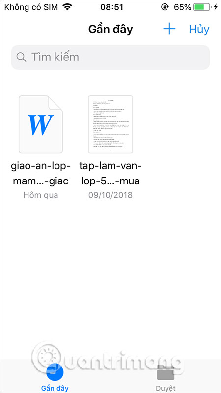 Hiện file trong ứng dụng Tệp