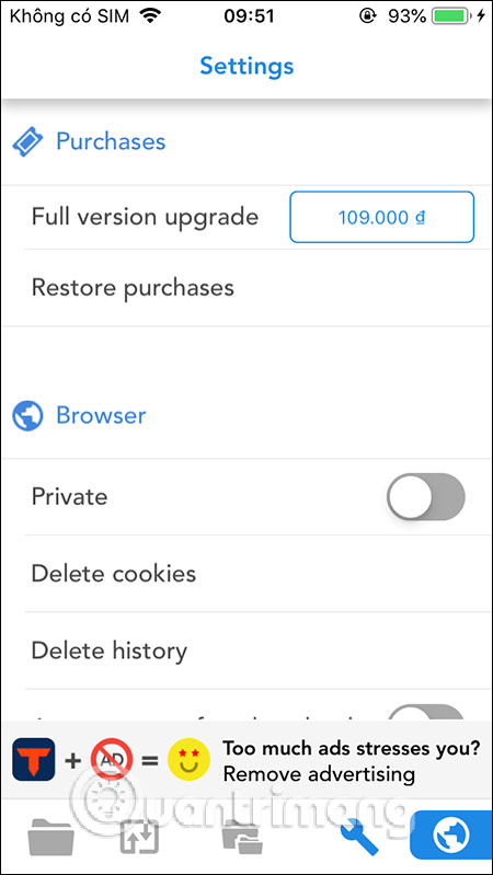 Giao diện Settings