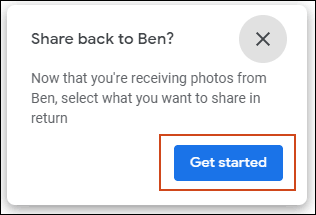 Click vào Get started trong cửa sổ Share back to