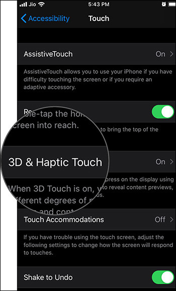 Chỉnh chế độ 3D Touch