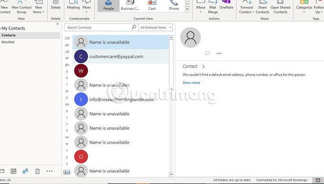 Outlook có biểu tượng “Contacts” chuyên dụng