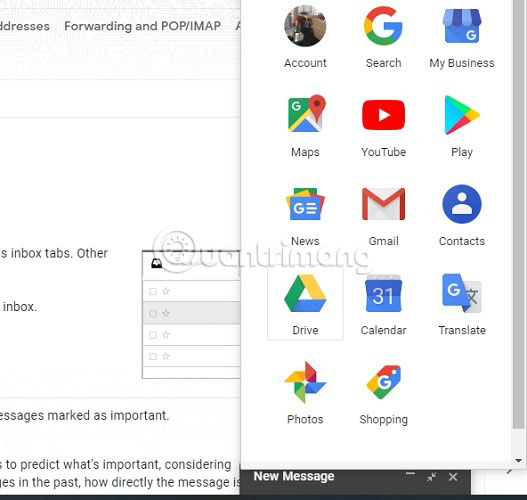 Gmail giúp bạn truy cập các tính năng khác của Google từ một cửa sổ