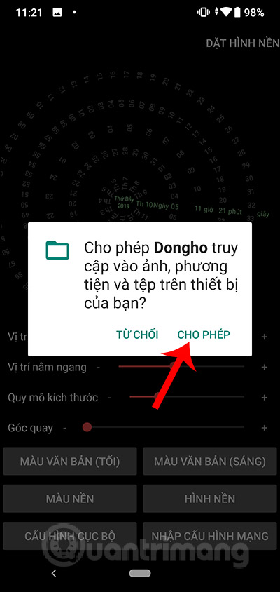 Cho phép truy cập hình nền