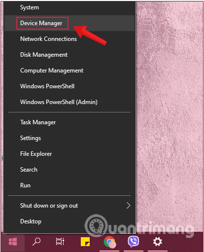 Tìm và tậu Device Manager từ menu chuột phải của Start