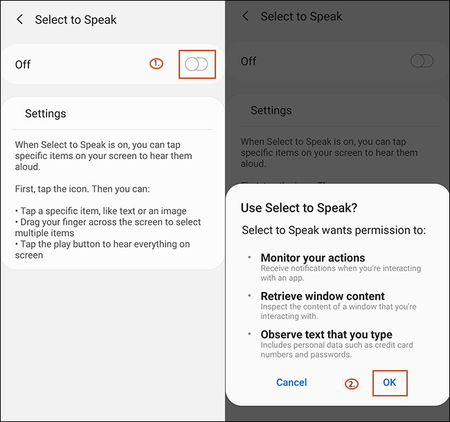 Bật Select to Speak