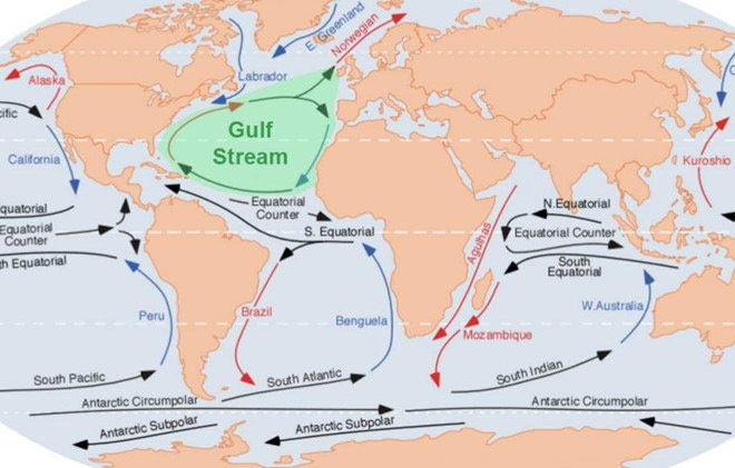 Dòng hải lưu Gulf giúp khí hậu Tây Âu ấm áp hơn ở Nga vì mang nước ấm từ vùng nhiệt đới, cận nhiệt đới trên Đại Tây Dương về phía Bắc và sưởi ấm vùng biển Tây Âu.