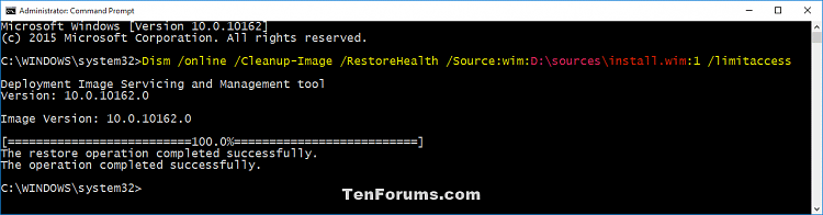 Sử dụng lệnh /RestoreHealth /Source:wim trên Command Prompt