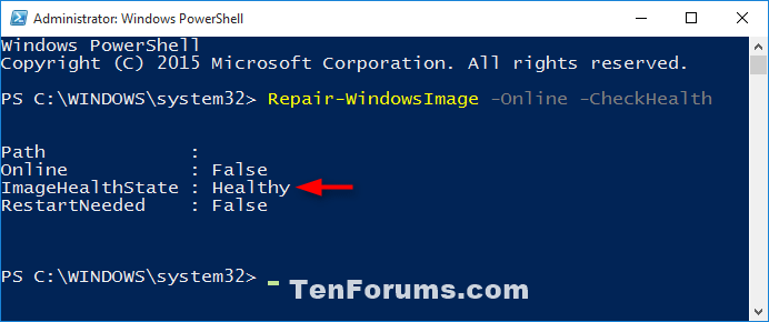 Sử dụng lệnh /CheckHealth trên PowerShell