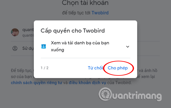 Cho phép truy cập
