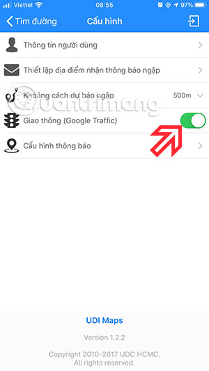 Bật tình trạng giao thông UDI Maps