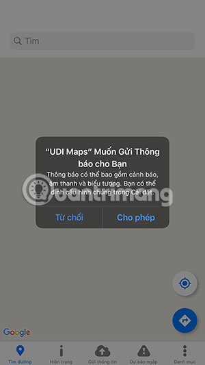 Bật thông báo UDI Maps