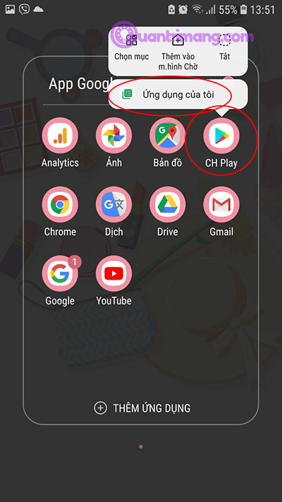 Nhấn và giữ biểu tượng CH Play