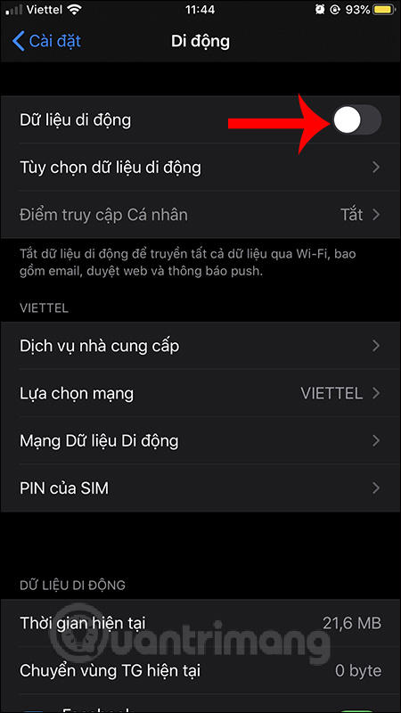 Bật dữ liệu di động
